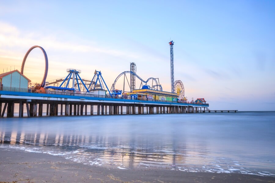 Pleasure pier on the beach in Galveston Texas