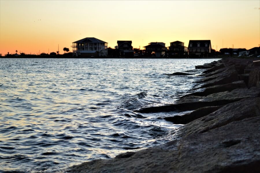 Houses in Port O'Connor at sunset