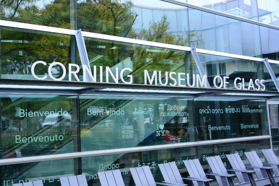 Sign on the building of the Corning Museum of Glass