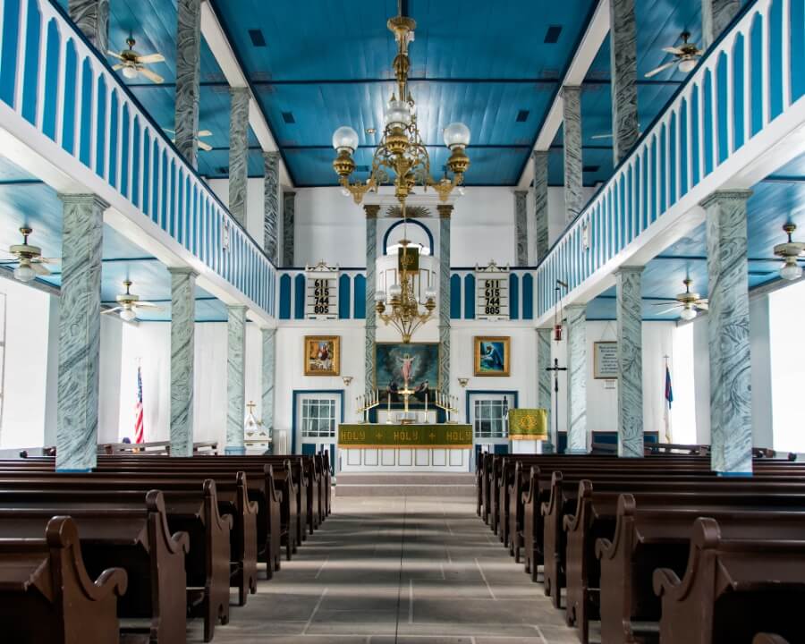 Blue painted St. Paul Lutheran Church