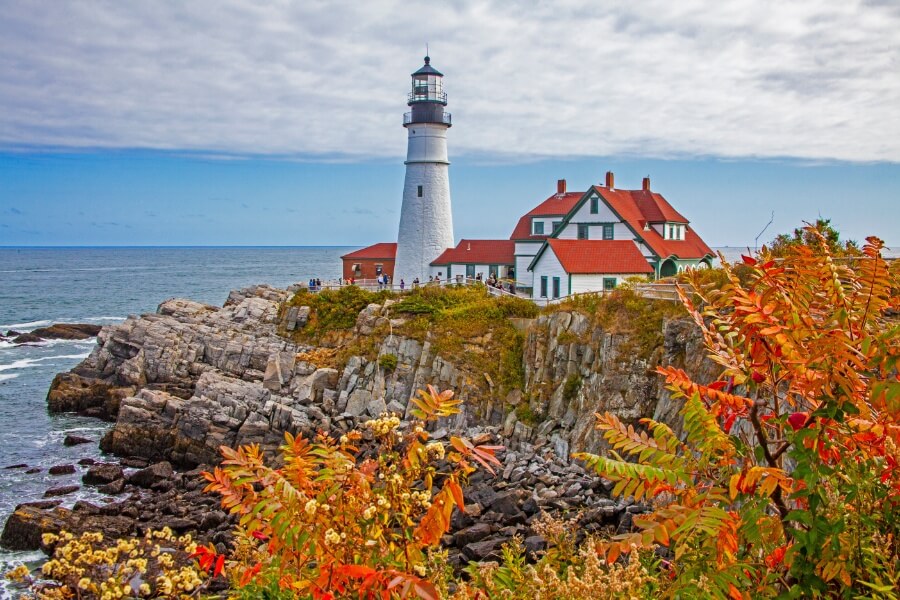 A lighthouse in Portland, Maine in October