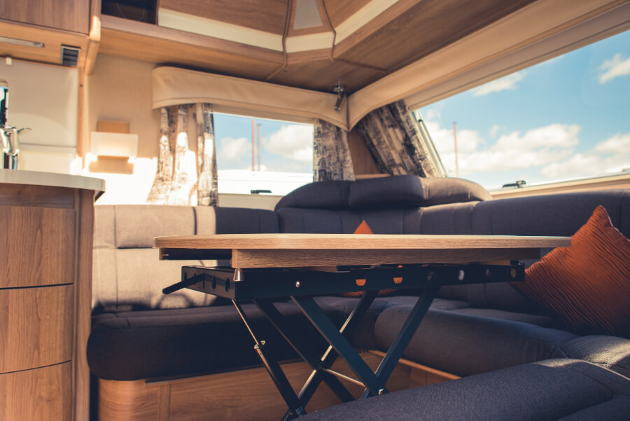 An RV folding table that you can use to turn an area into an office