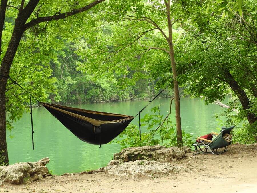 A hammock which is an essential part of an RV campsite setup