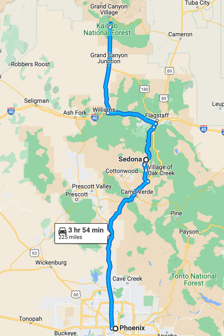 The ideal route from Phoenix to the Grand Canyon