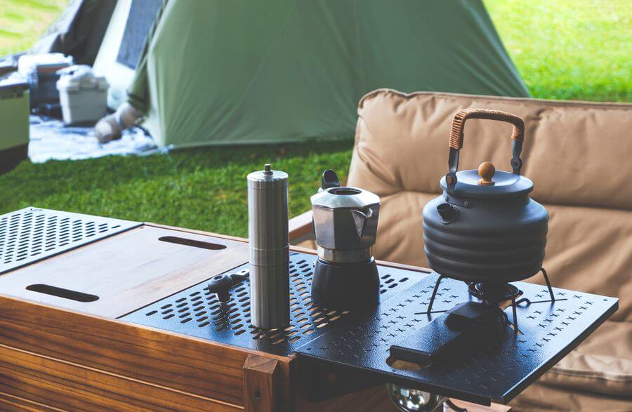 A fancy table at an RV campsite