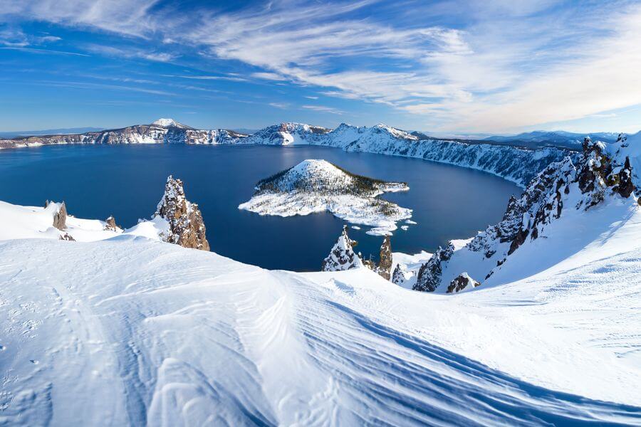 Crater Lake National Park covered in snow