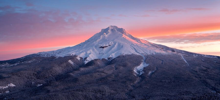 Sunrise over Mount Hood in the winter