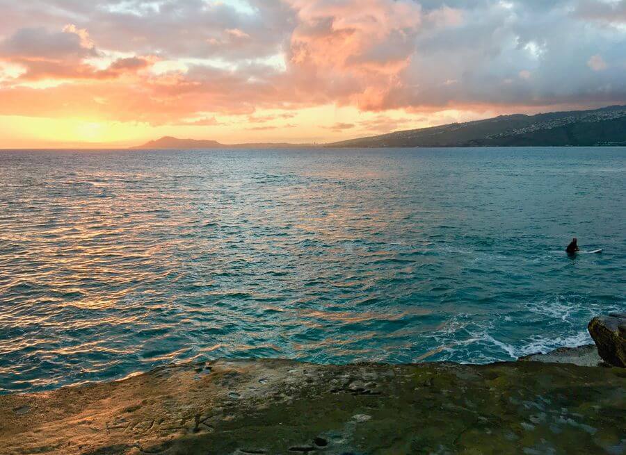 View of an Oahu sunset from China Walls
