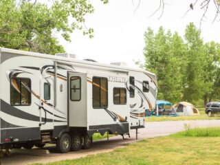 Exterior of an RV where someone is living full time