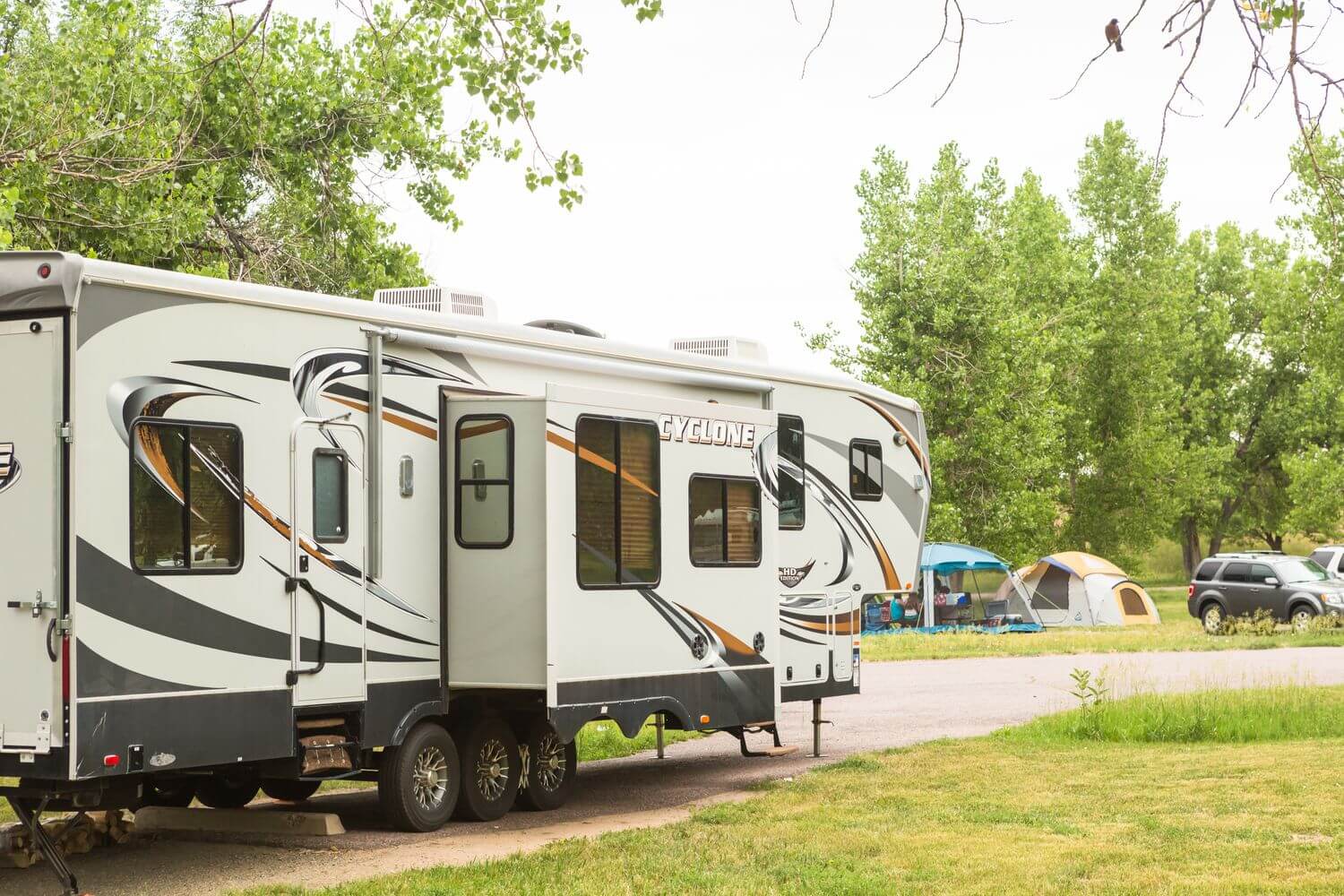 Exterior of an RV where someone is living full time