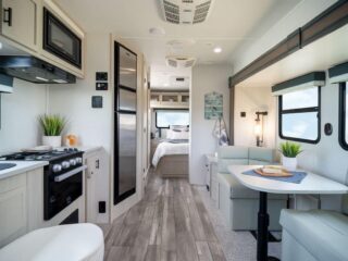 An RV using a variety of smart storage ideas