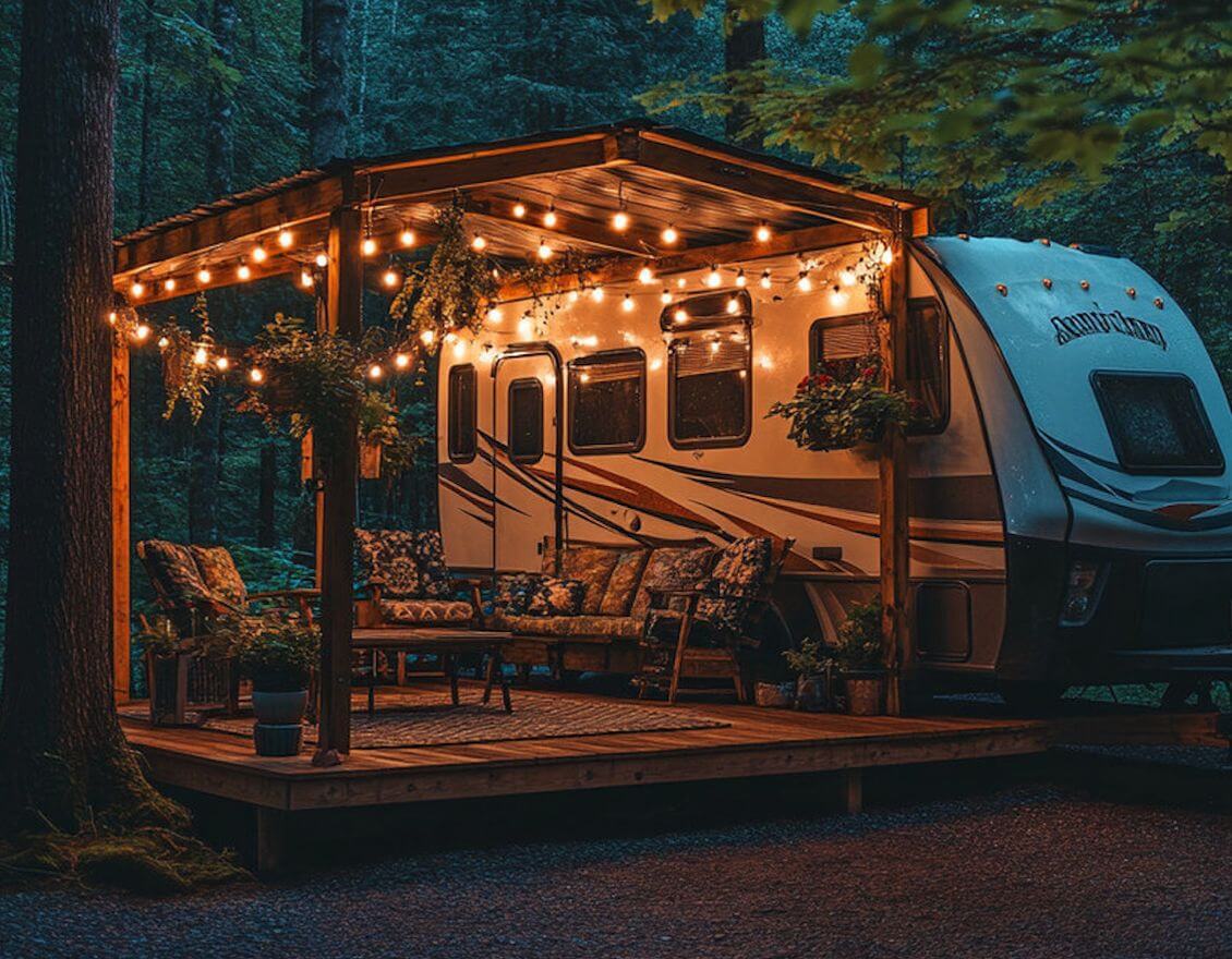 An example of an RV campsite decor setup idea