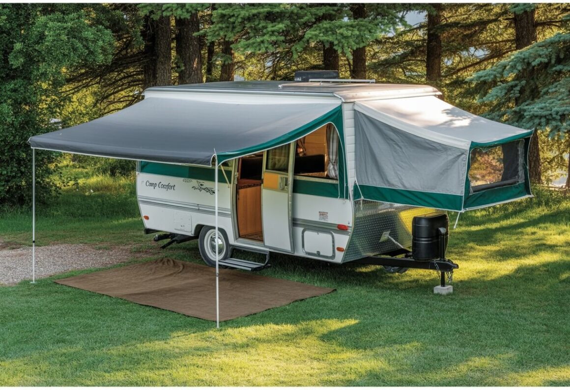 Awning on a pop-up camper