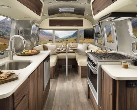 An RV that has successfully been decorated with cheap furniture