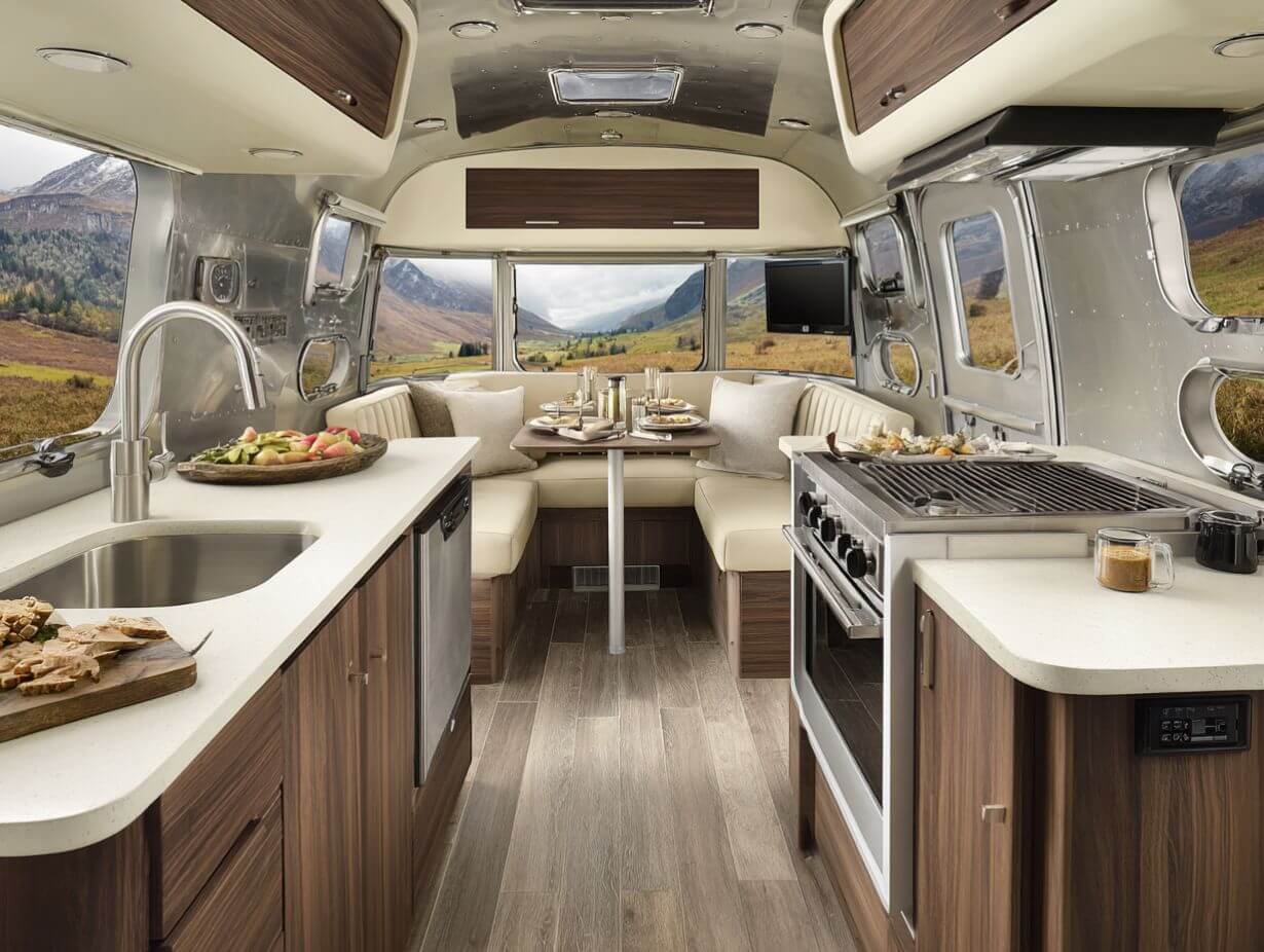 An RV that has successfully been decorated with cheap furniture