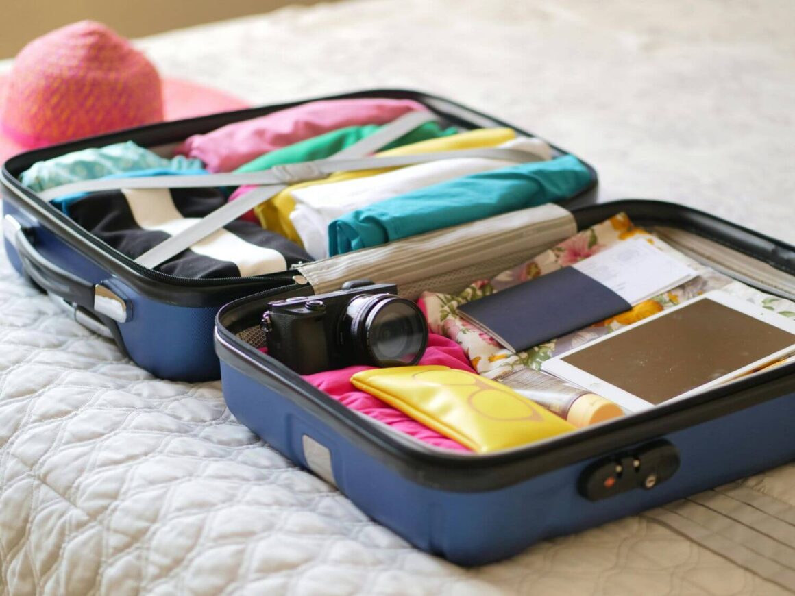 Organized rolled clothes in a suitcase