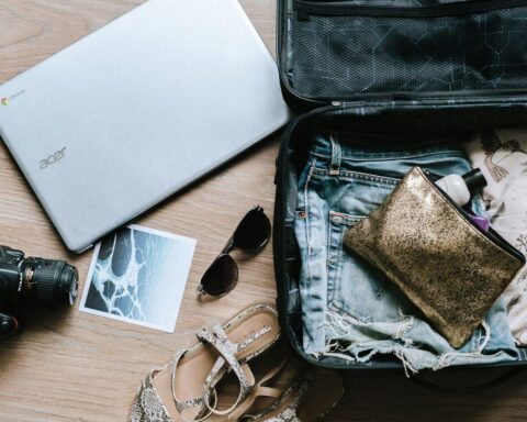 Travel essentials in a bag