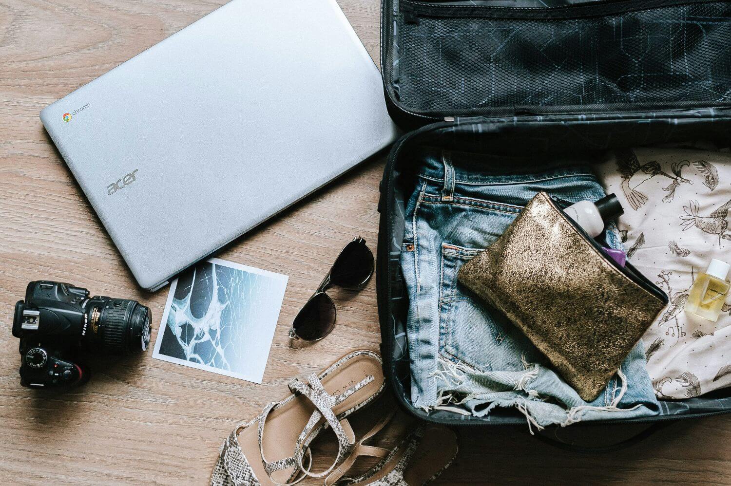 Travel essentials in a bag