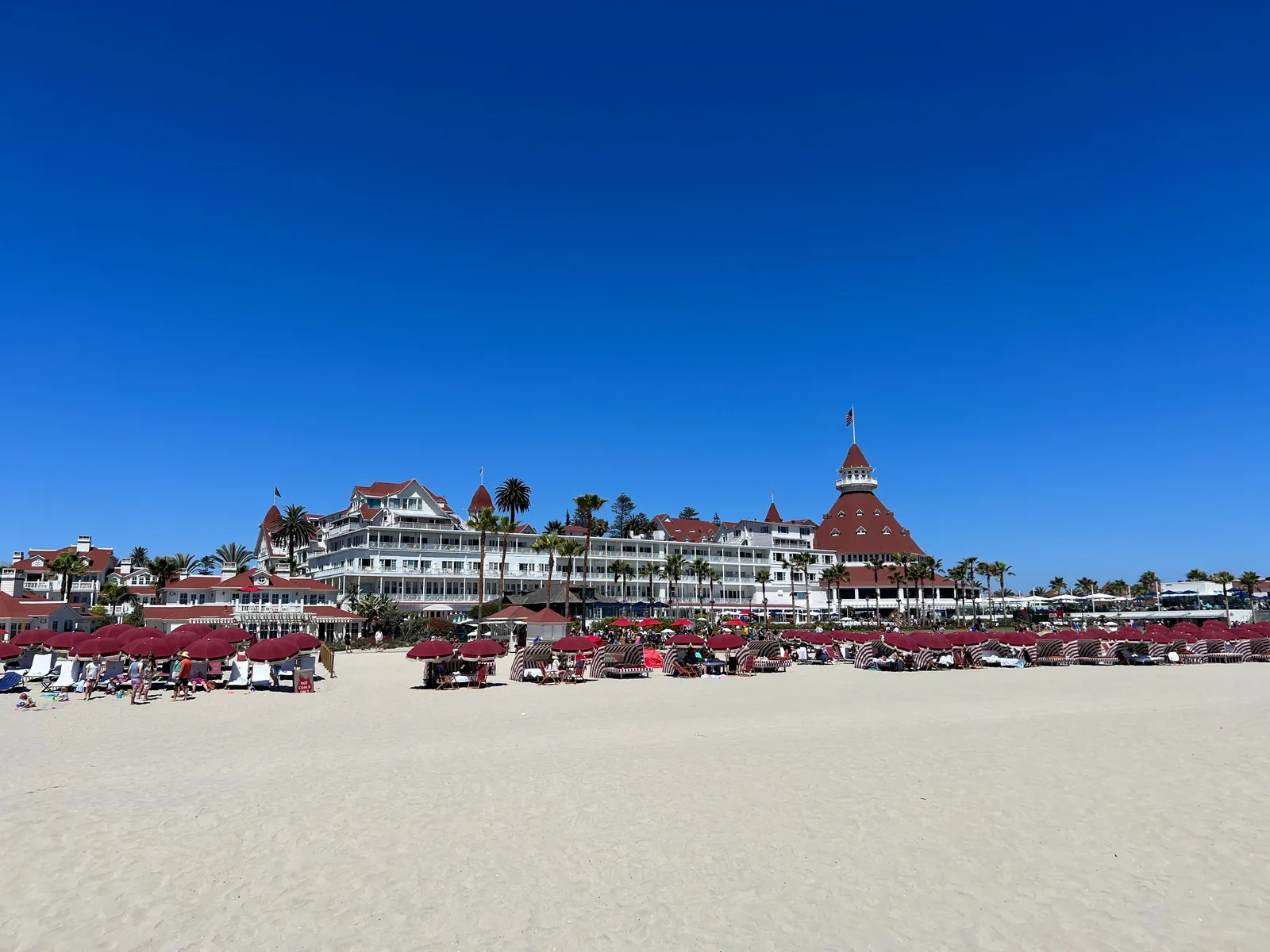Hotel del Coronado and beach umbrellas on Coronado Island