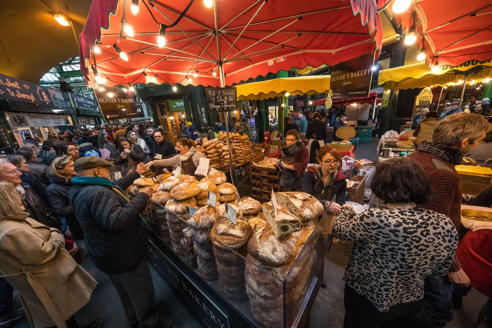 Shoppers packed around the food stalls at Borough Market