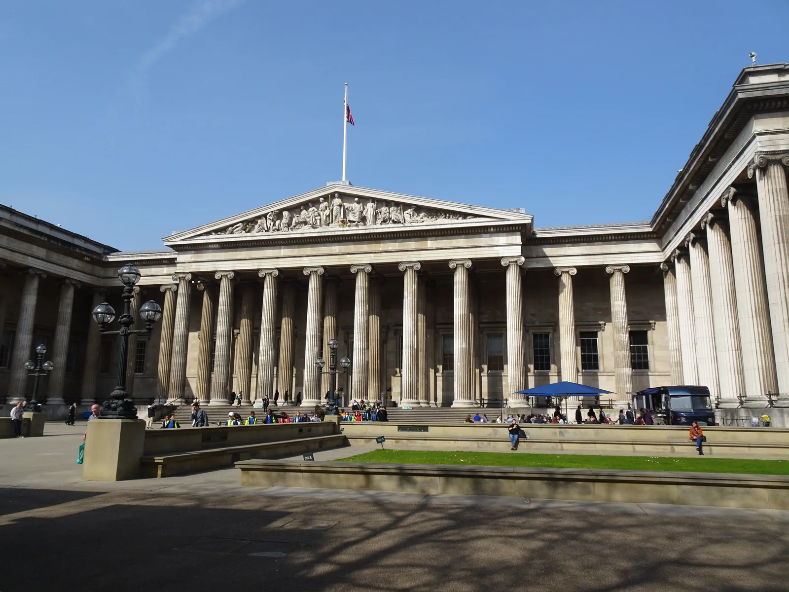 The columned front entrance of the British Museum
