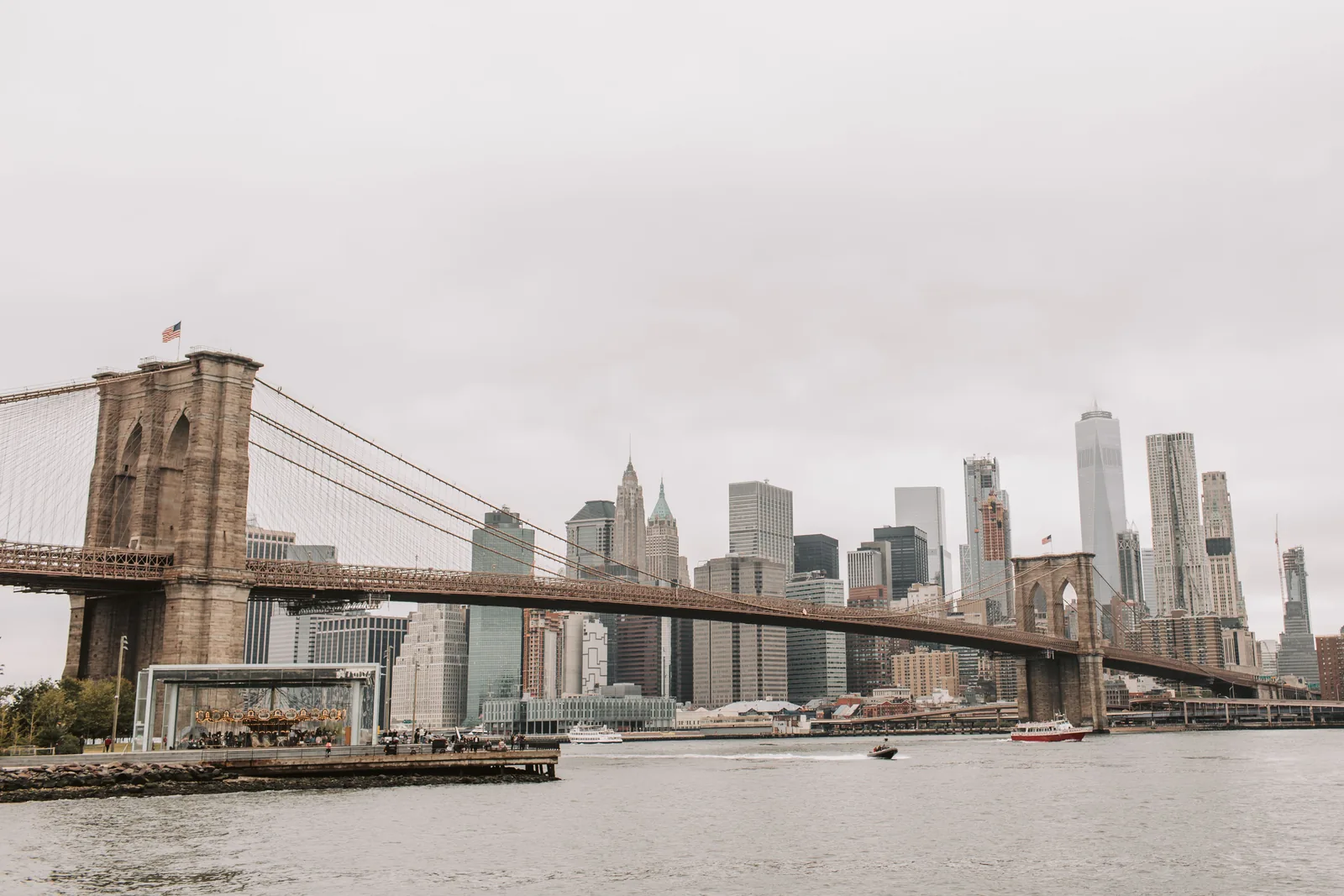 Brooklyn Bridge with the Lower Manhattan skyline behind it