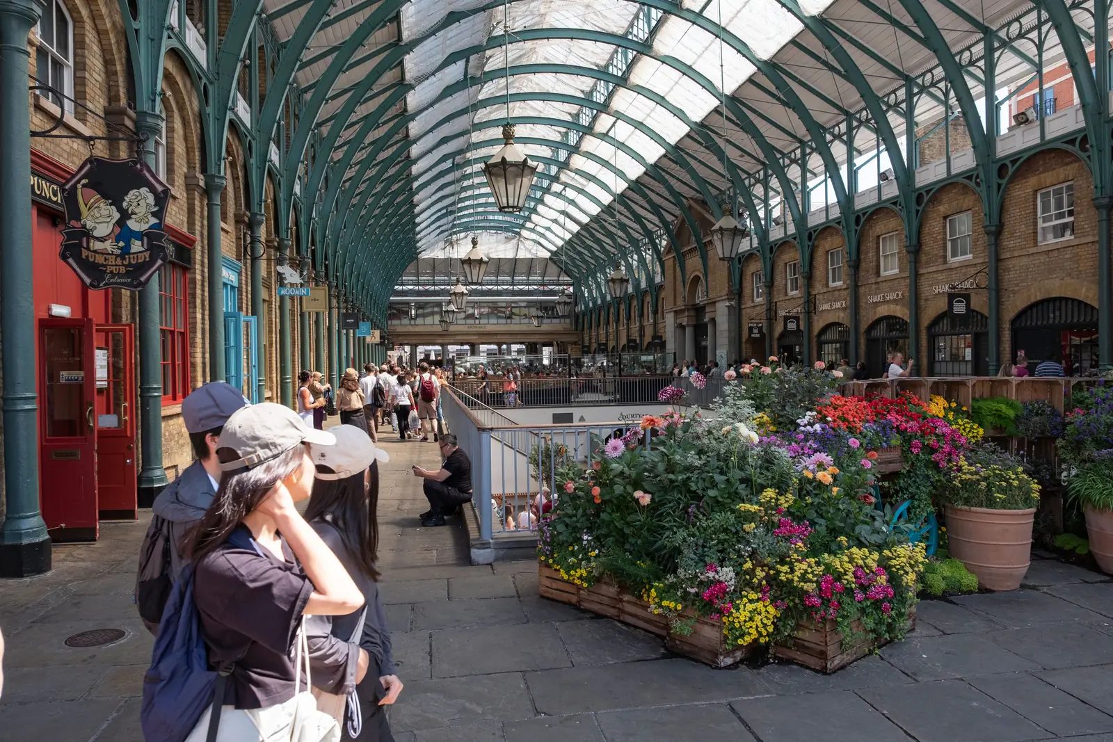 Inside the glass roofed market hall at Covent Garden