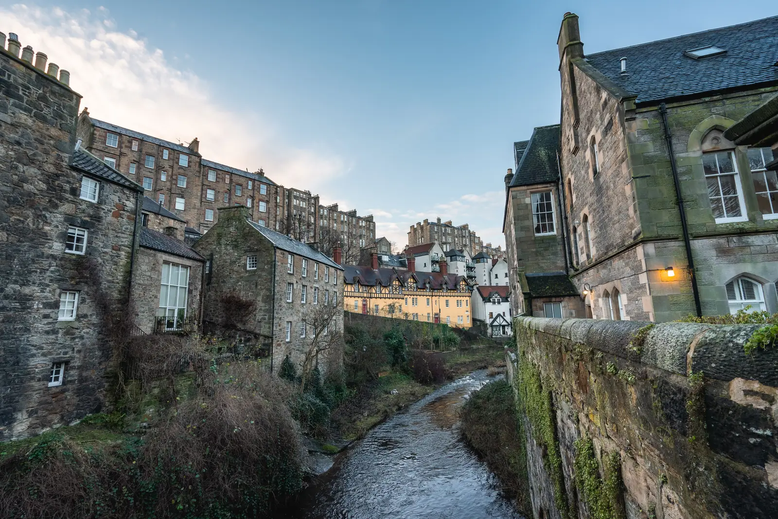 Historic buildings along the Water of Leith in Dean Village, Edinburgh