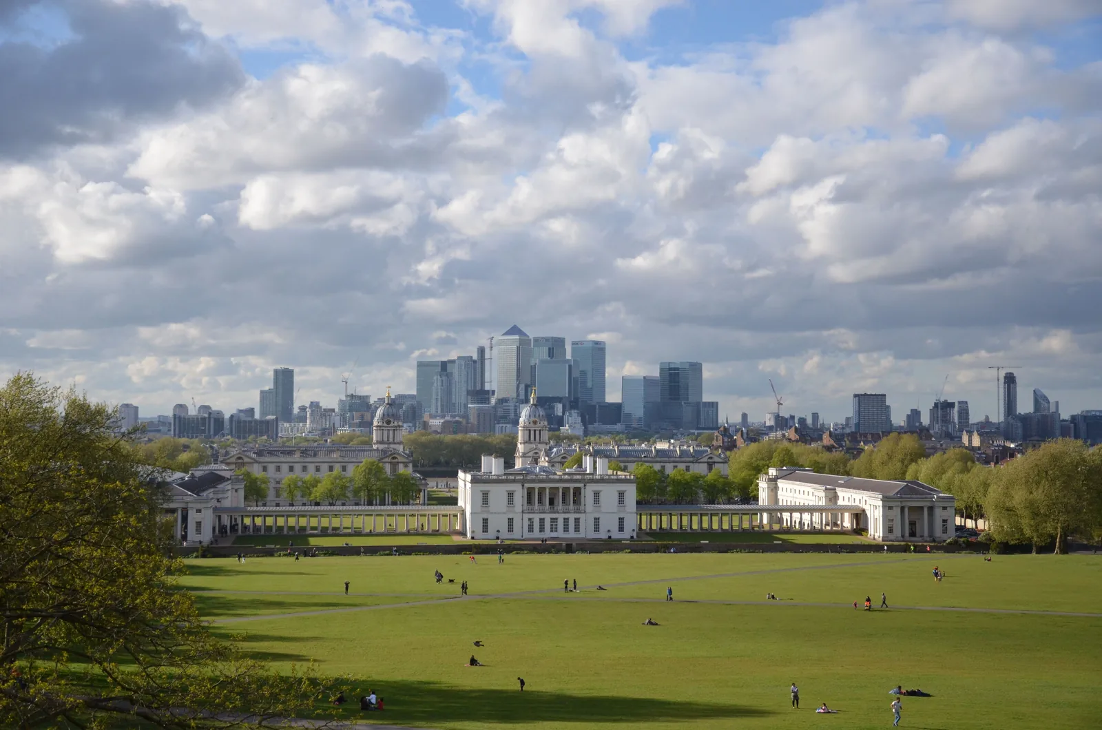 The view over Greenwich Park toward the towers of Canary Wharf