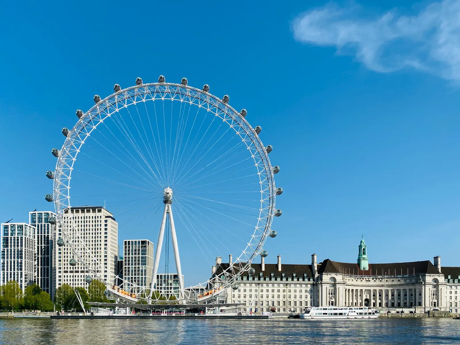 The London Eye rising over the South Bank on a clear day