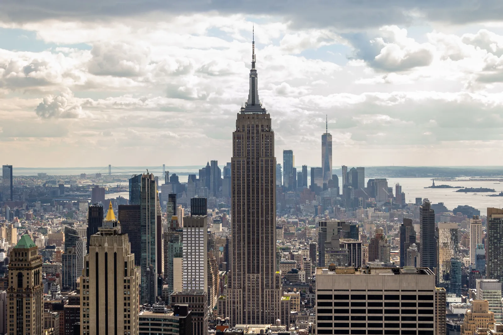 The Empire State Building and the Manhattan skyline seen from above