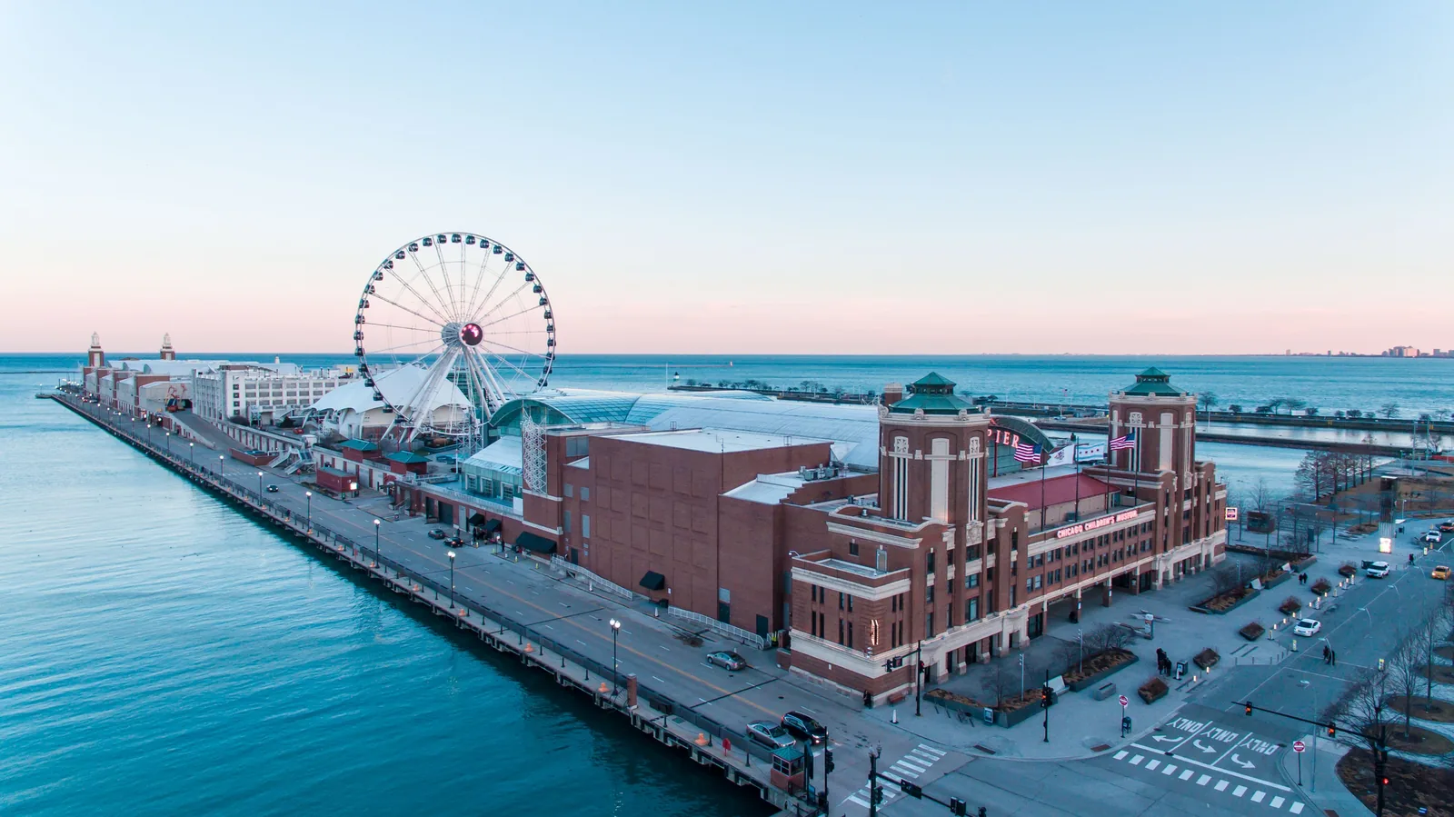 The Centennial Wheel and Navy Pier on the Chicago lakefront
