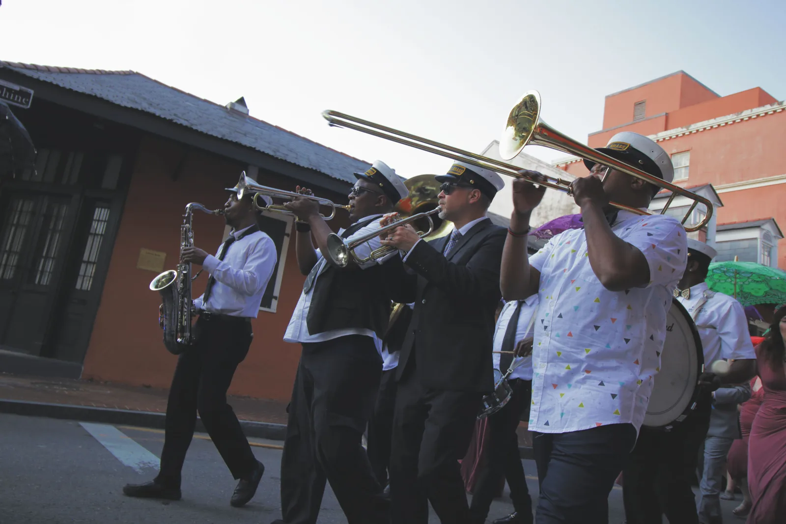 New Orleans brass band playing live jazz on the street