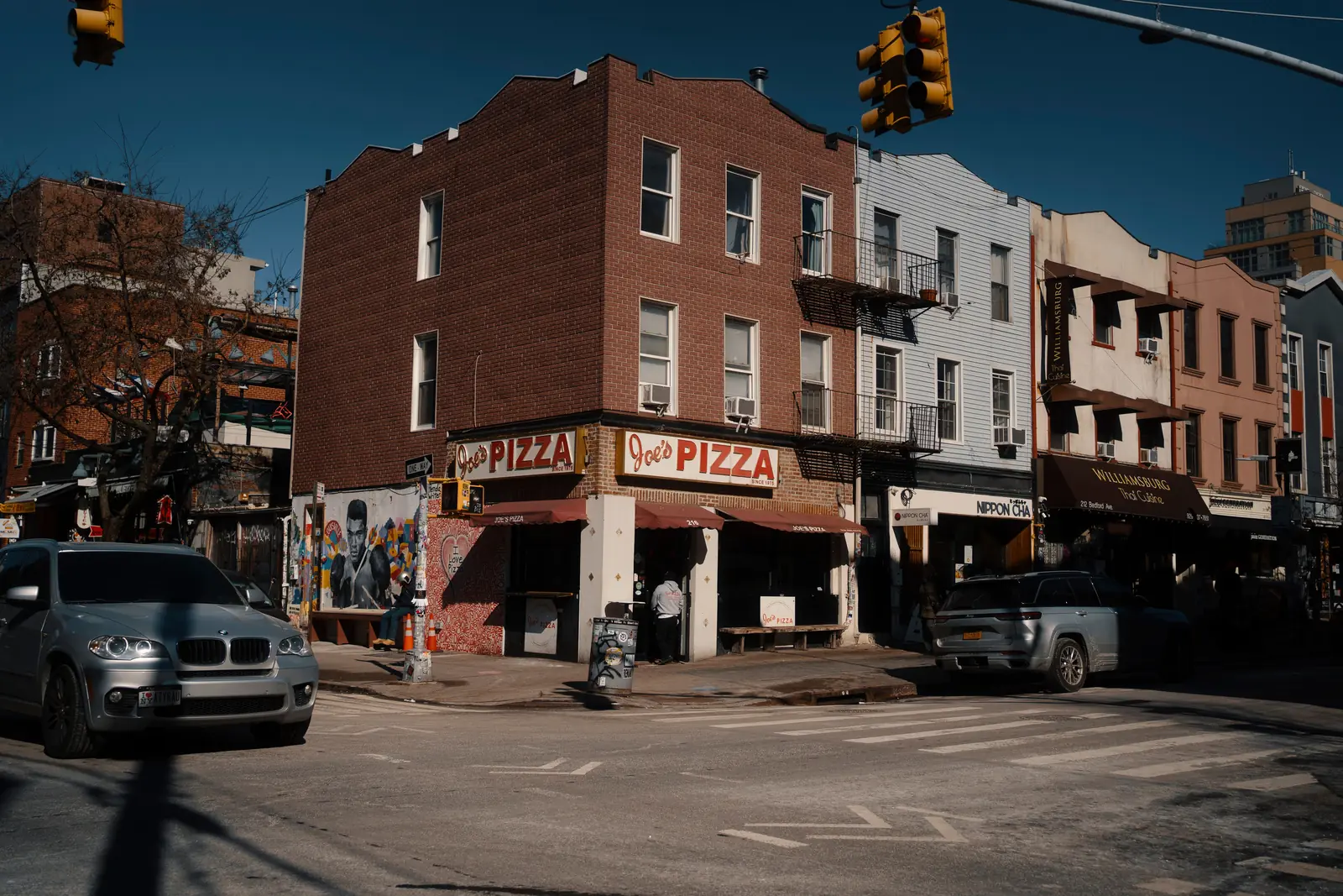A corner pizza shop in Brooklyn, New York