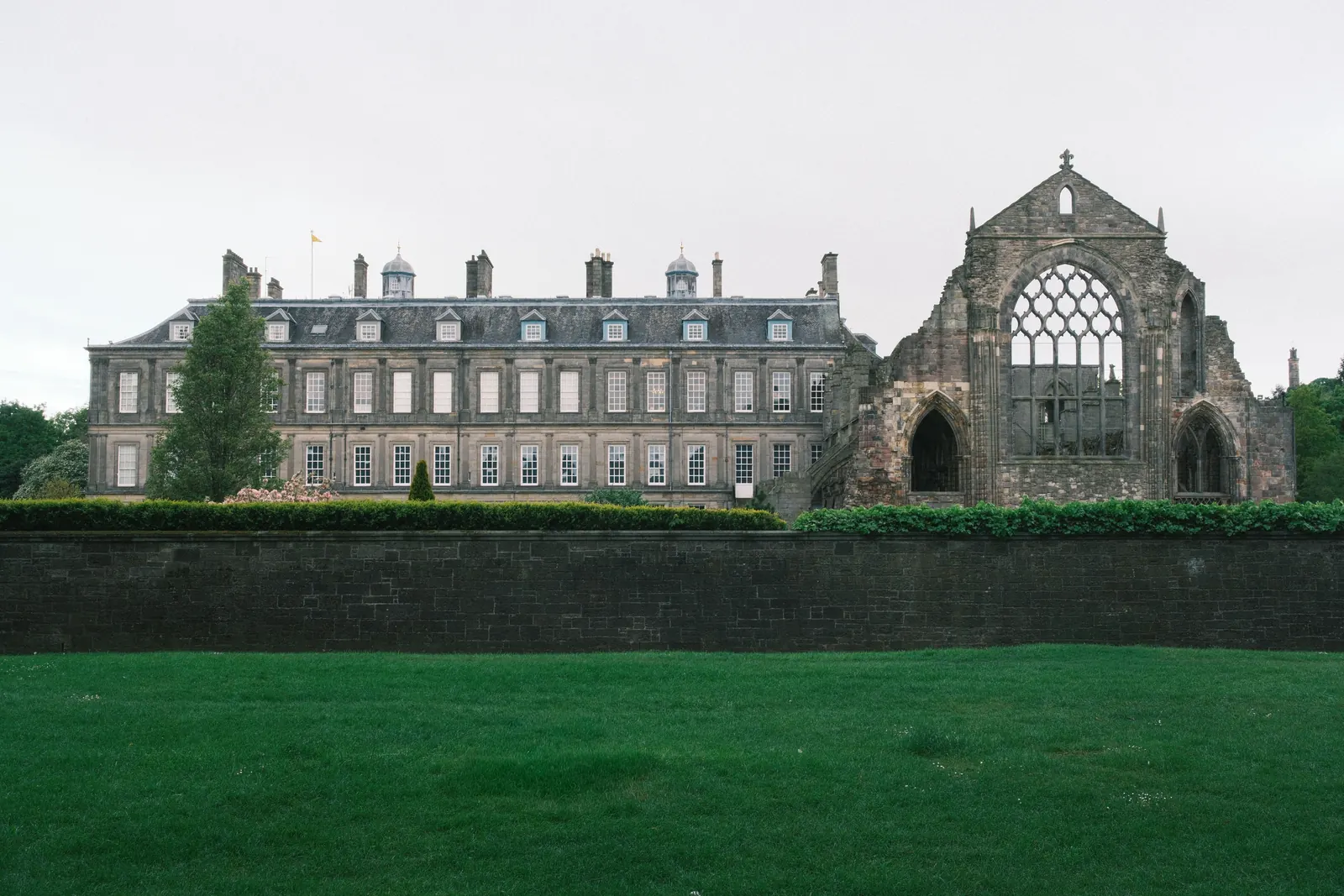The Palace of Holyroodhouse and its ruined abbey in Edinburgh