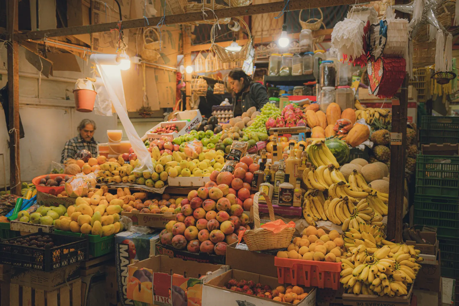 Fruit stalls at a market in Guanajuato, Mexico