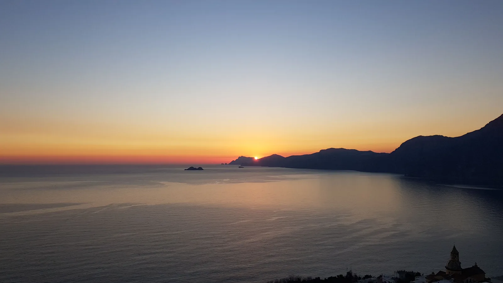 Sunset over the sea from Praiano on the Amalfi Coast