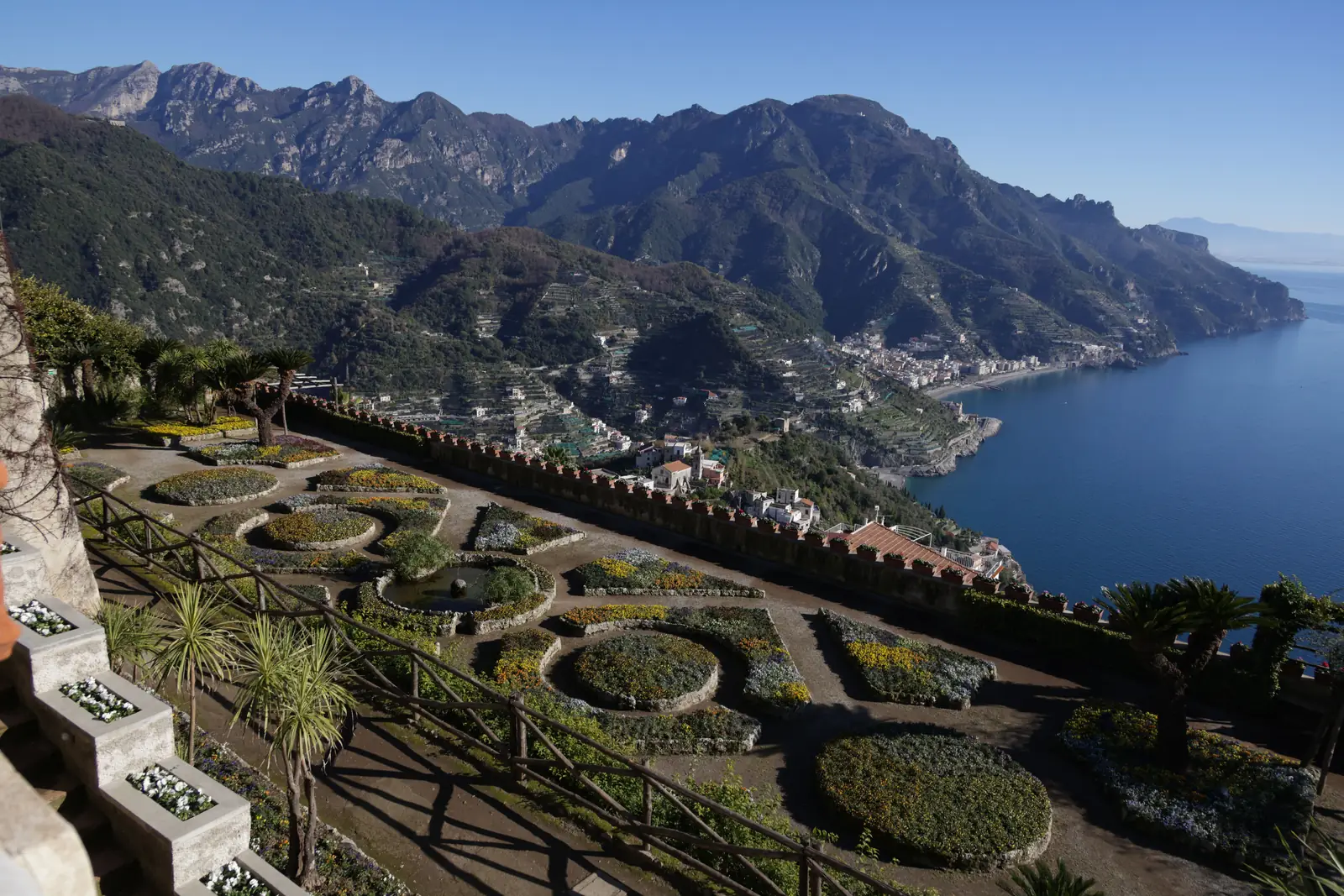 Terraced flower gardens above the coastline in Ravello