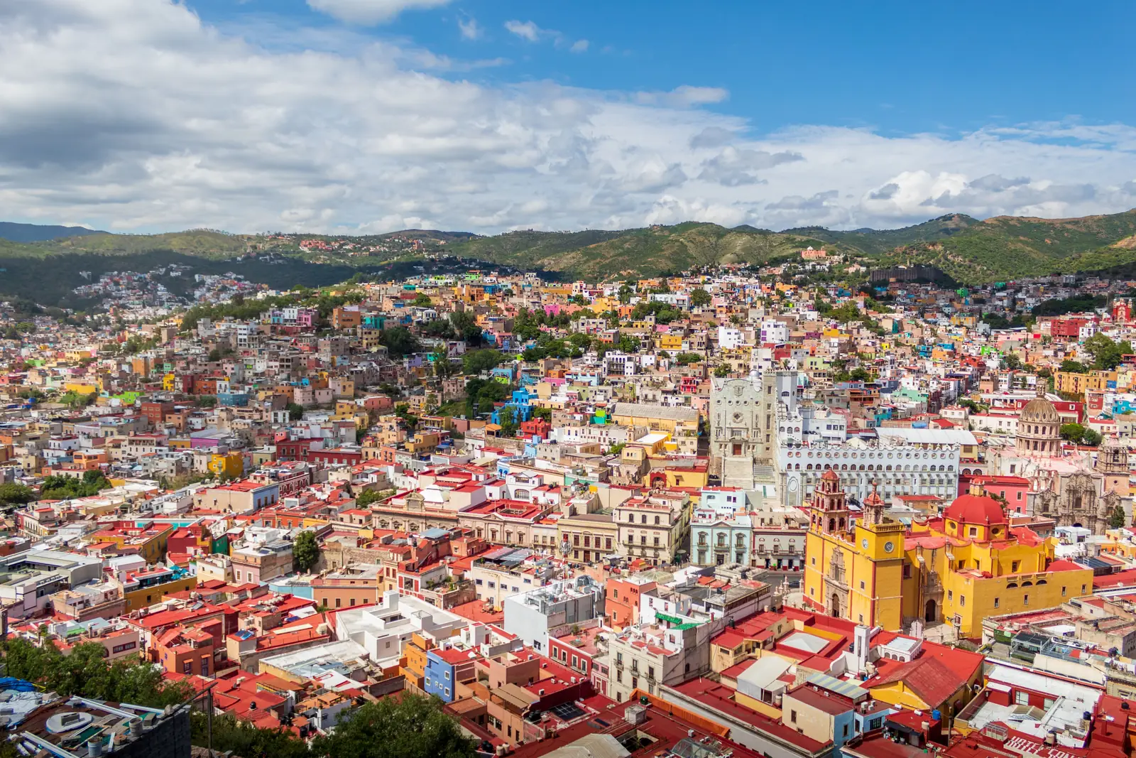 Panoramic view over the colorful historic center of Guanajuato, Mexico