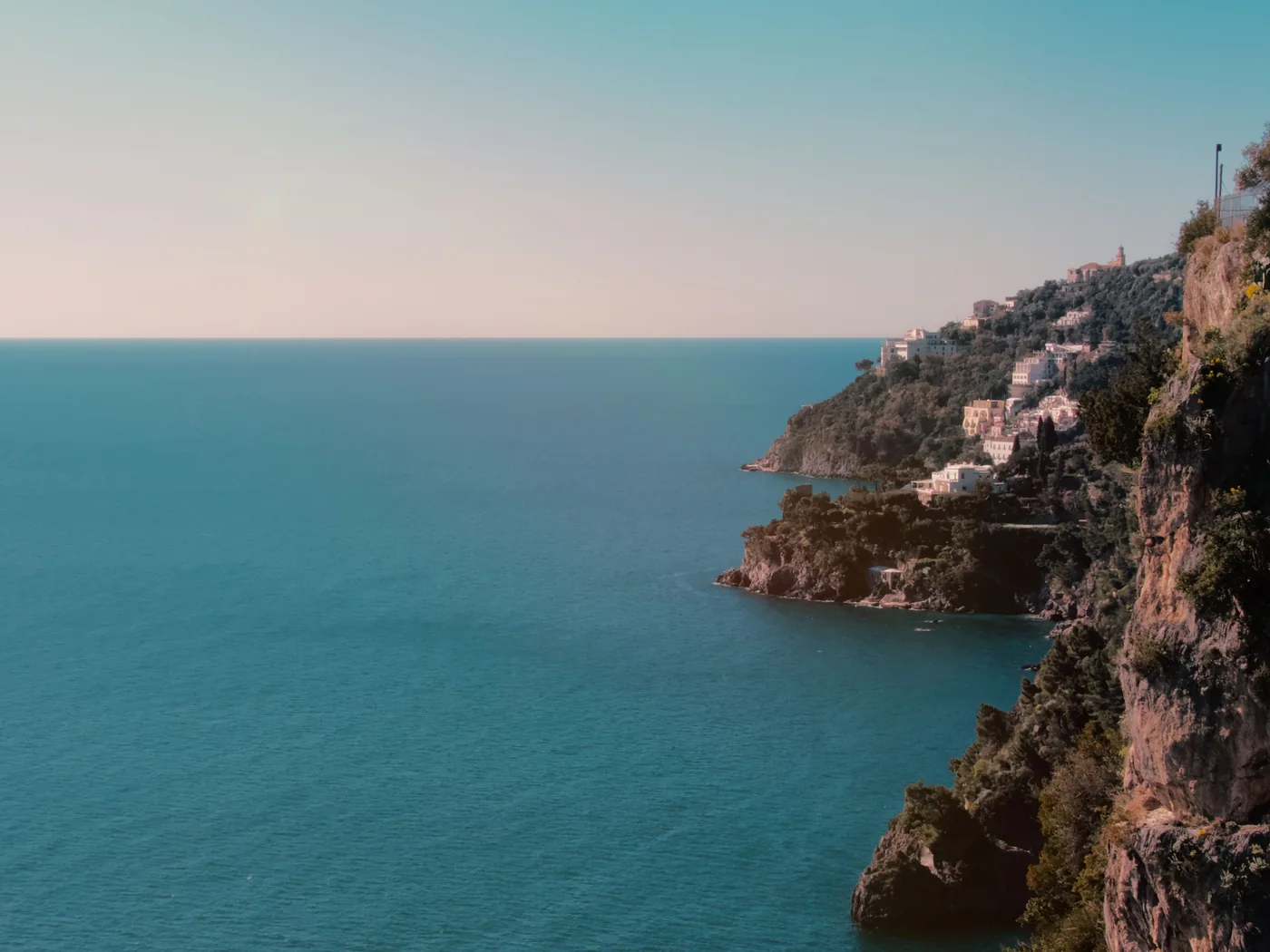 The cliffs and clear water of the Amalfi Coast in Italy