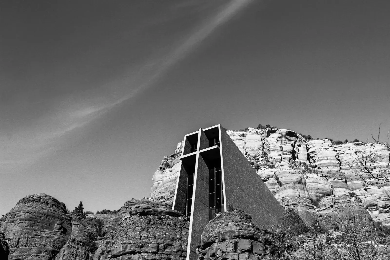 The Chapel of the Holy Cross built into the red rocks in Sedona Arizona