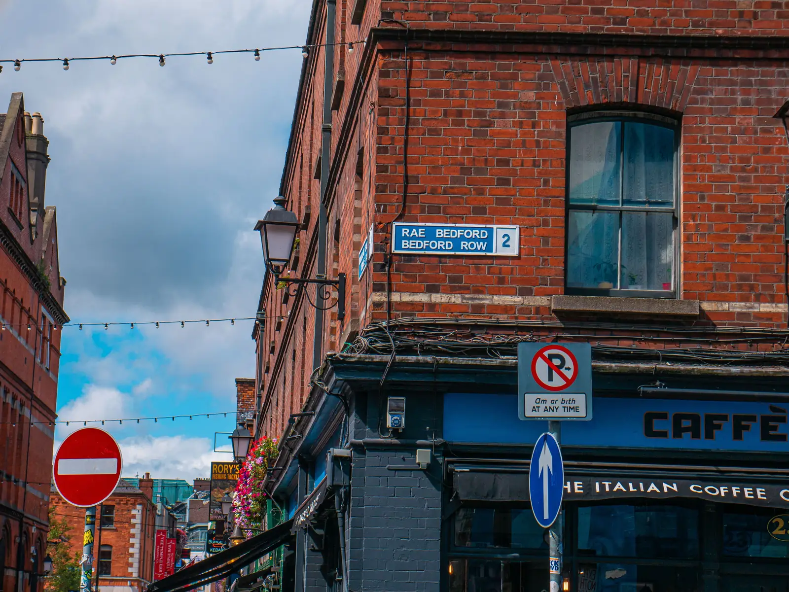 A red brick corner building on Bedford Row in central Dublin