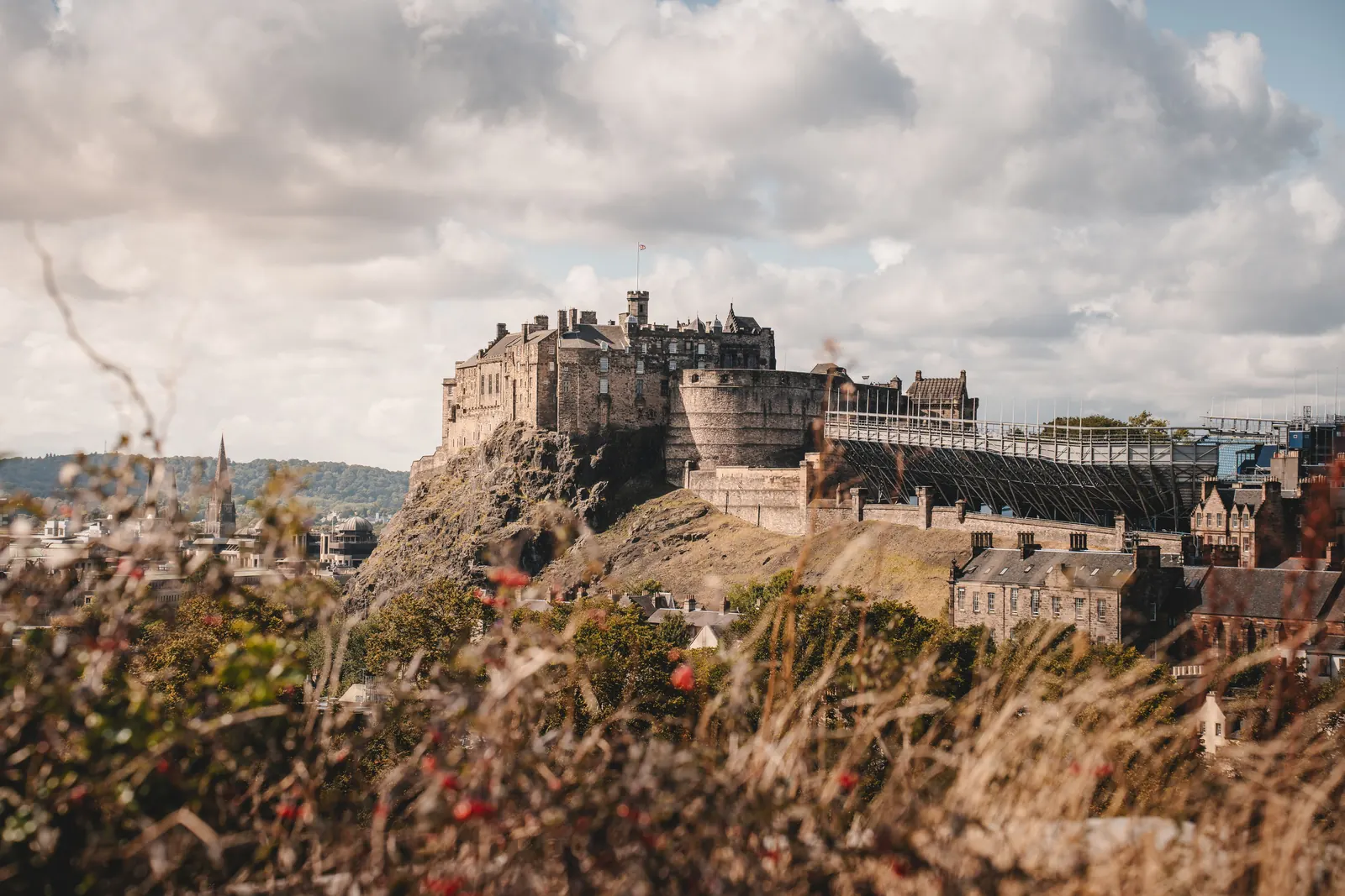 Edinburgh Castle on its rock under autumn cloud