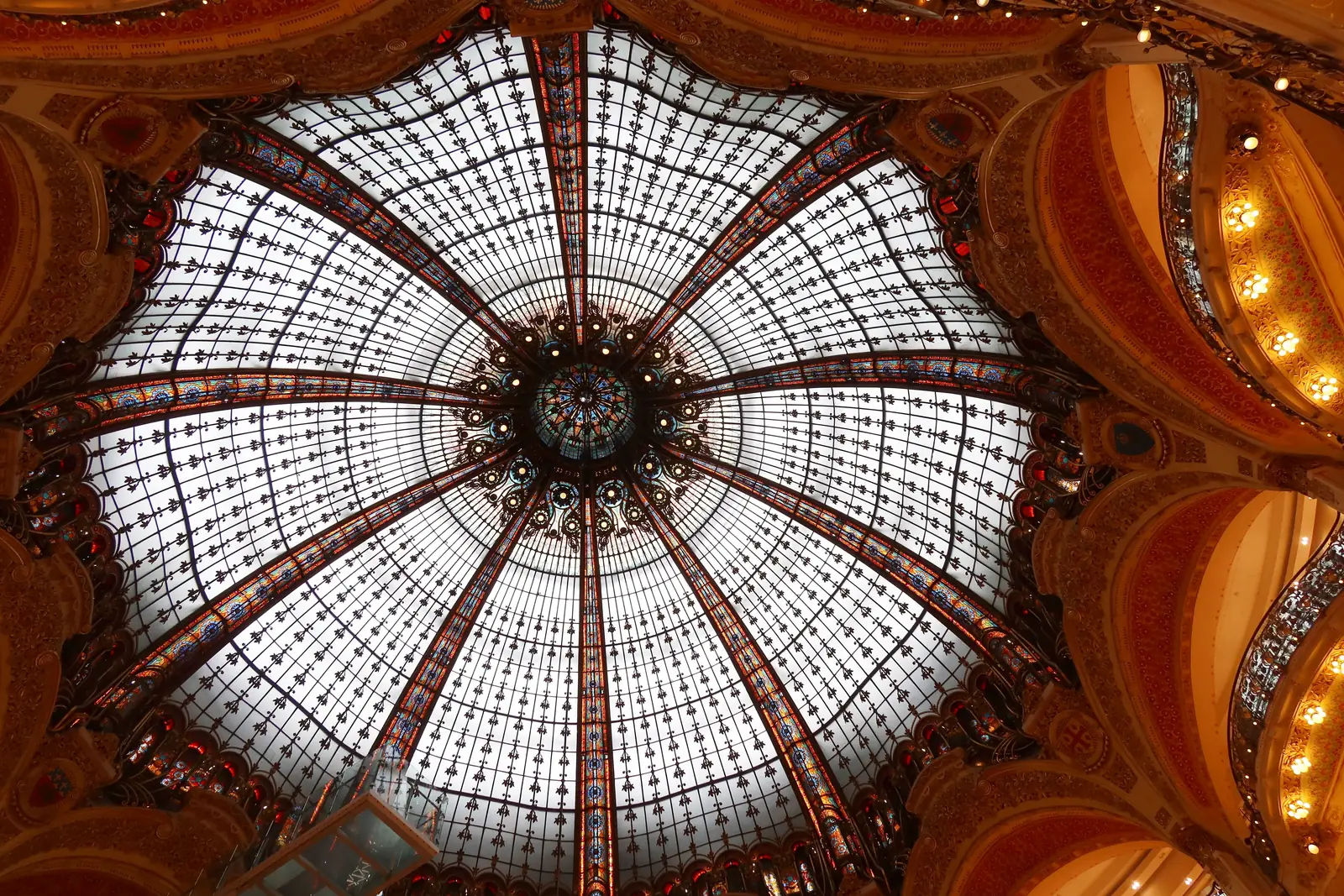 The stained glass dome above the atrium at Galeries Lafayette in Paris