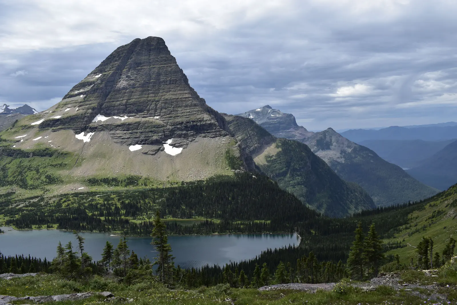 Bearhat Mountain rising above Hidden Lake in Glacier National Park