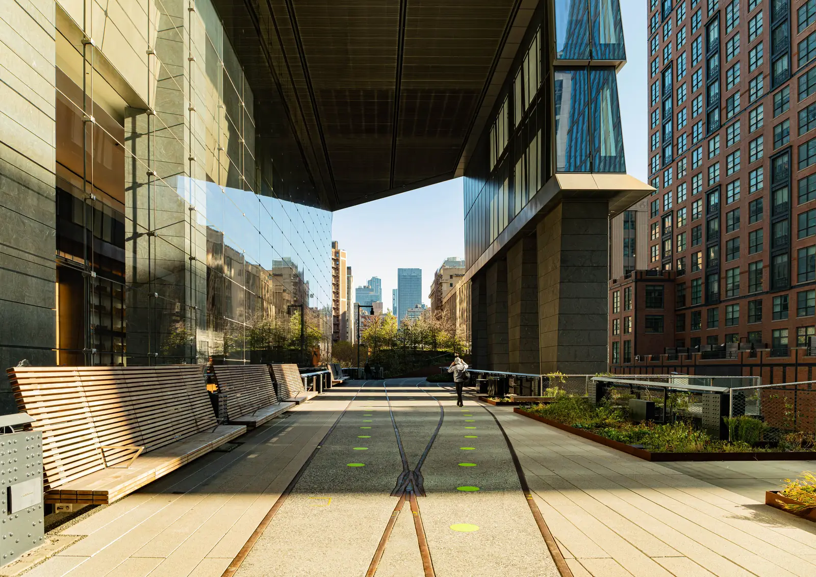 The High Line walkway running between buildings at Hudson Yards