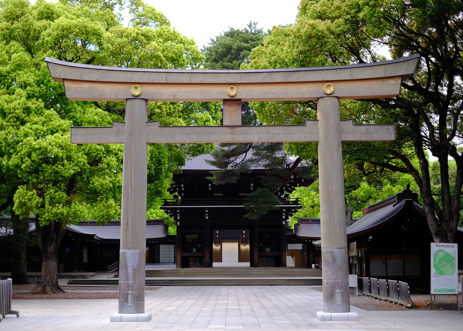 The wooden torii gate at the entrance to Meiji Jingu in Tokyo