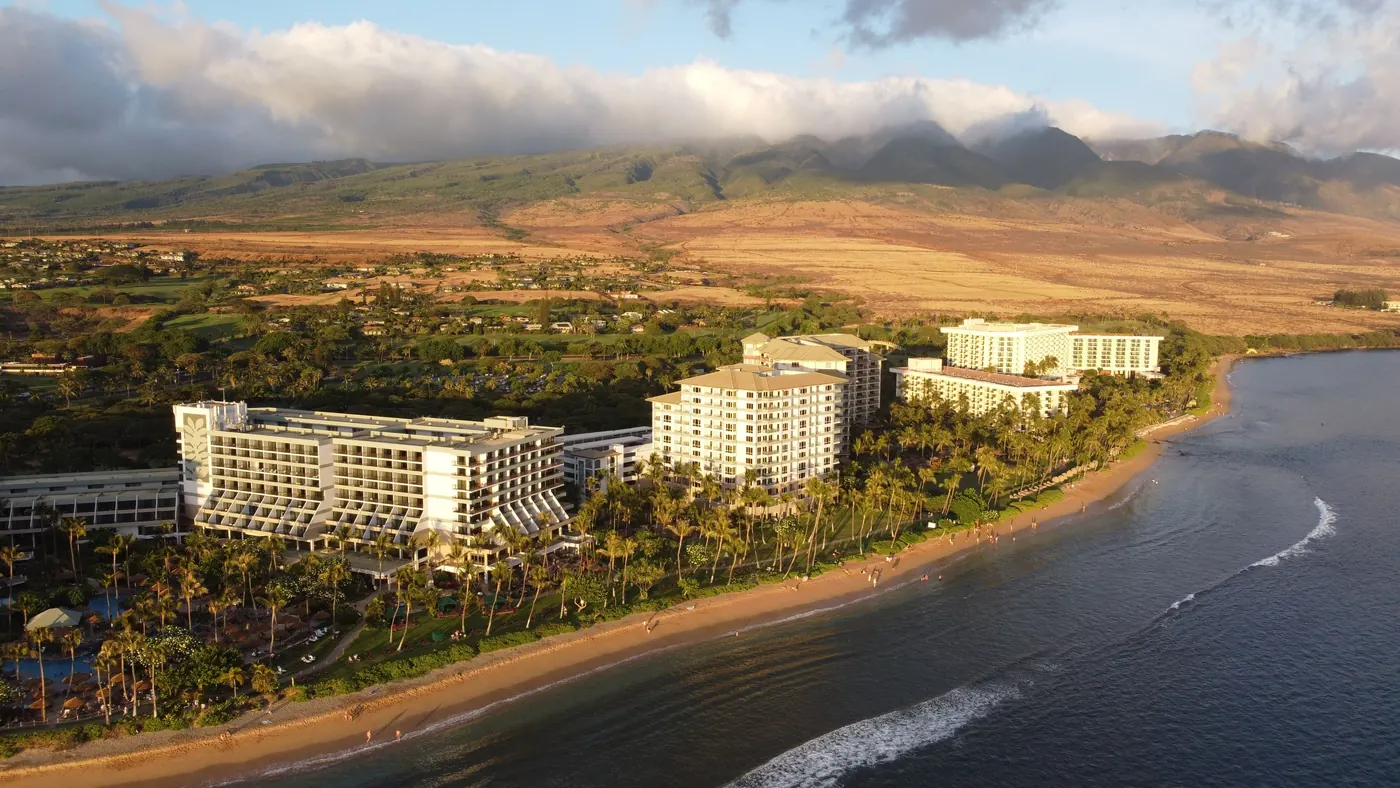 Resorts along the coastline on Maui in Hawaii