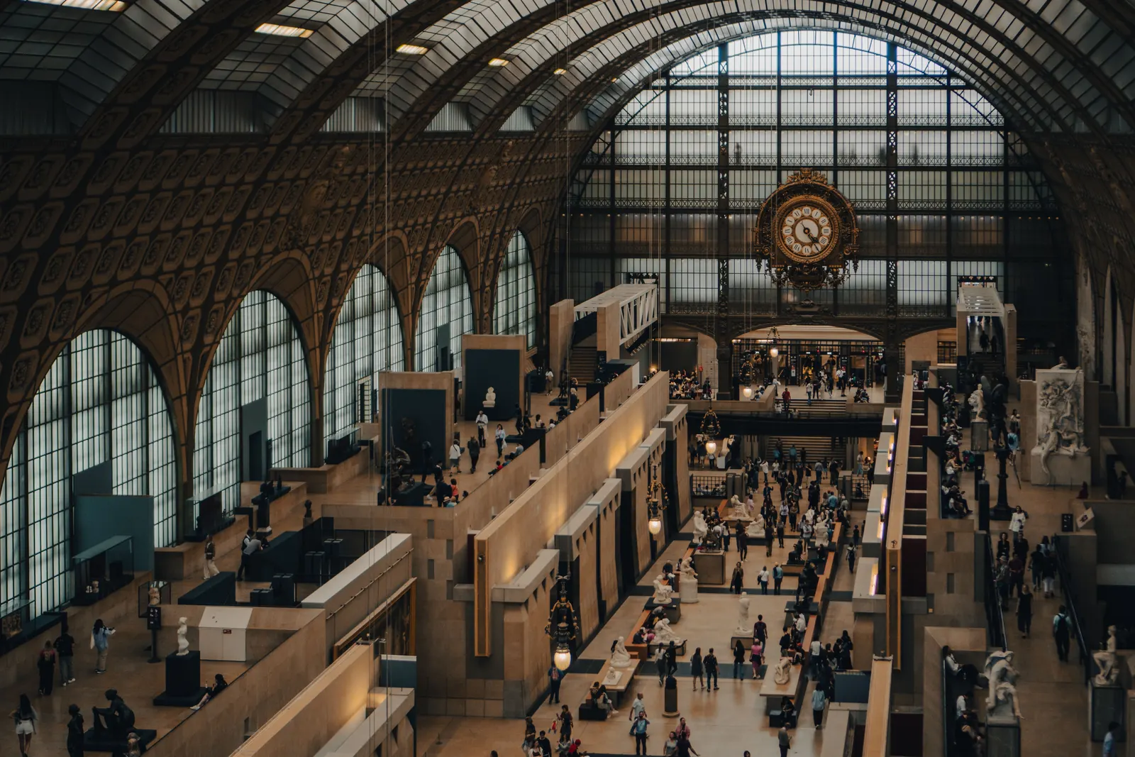 The vaulted main hall and great clock of the Musee d'Orsay in Paris