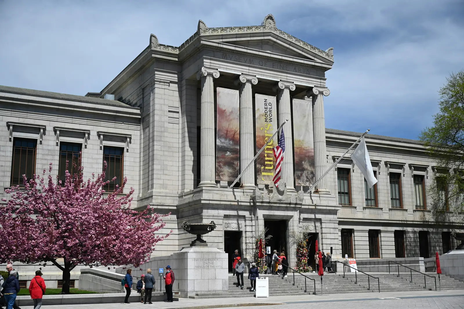 The columned Huntington Avenue entrance of the Museum of Fine Arts in Boston